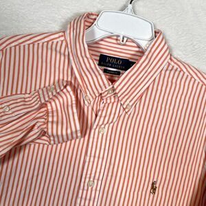 Polo Ralph Lauren Button Down Shirt Men XL Orange Striped Flesh Pony Long Sleeve